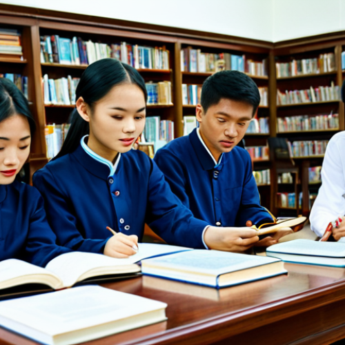 Home 13 **
"A group of diligent Vietnamese students, fully clothed in áo dài, studying diligently in a well-lit library. Books on economic theories and religious history are scattered on the table. Safe for work, appropriate content, professional setting, perfect anatomy, natural proportions, high quality."
**